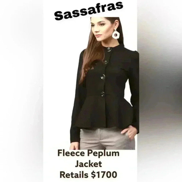 Sassafras Black Fleece Peplum Jacket. BRAND NEW WITH TAGS - Picture 1 of 8